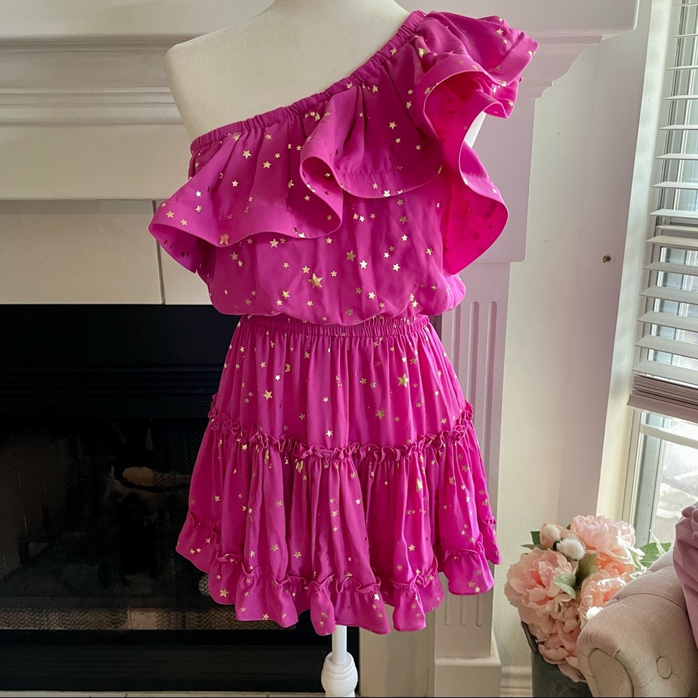 Buddy Love Sofia One Shoulder Ruffle Star Print Cocktail Dress Size Small